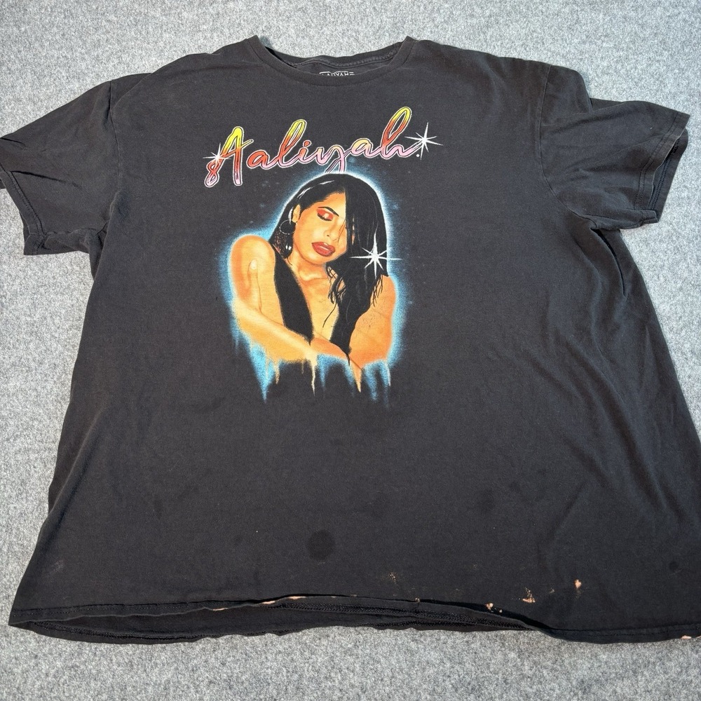 Aaliyah Shirt Mens 2XL Black Graphic Tee R&B Singer Music Band Tee Streetwear